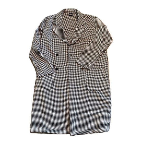 Reclaimed Vintage Jackets & Blazers - Reclaimed Vintage Double Breasted Houndstooth Trench Coat Small Black White
